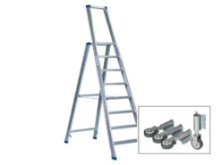 Ernst Stufenstehleiter Einseitig Begehbar, Mit Bügel, Federdruckrollen Und Aussteifungsstreben, 3 Stufen