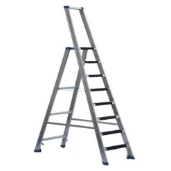 Ernst Stufenstehleiter Einseitig Begehbar Mit Bügel, Federdruckrollen, Aussteifungsstreben Und Antirutschbelag, 6 Stufen